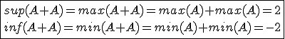 3$\fbox{sup(A+A)=max(A+A)=max(A)+max(A)=2\\inf(A+A)=min(A+A)=min(A)+min(A)=-2}